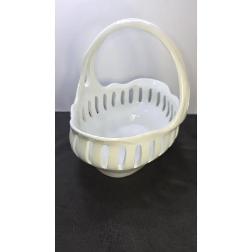 J Godinger Antique Reflections, White Porcelain Reticulated Handled Basket